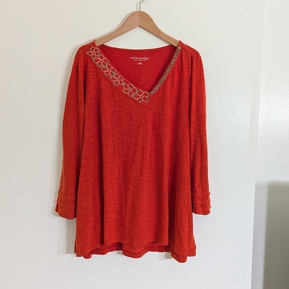 Soft Surroundings Tops - Soft Surroundings Burnt‎ Orange Embroidered Beads Tunic Top Size L